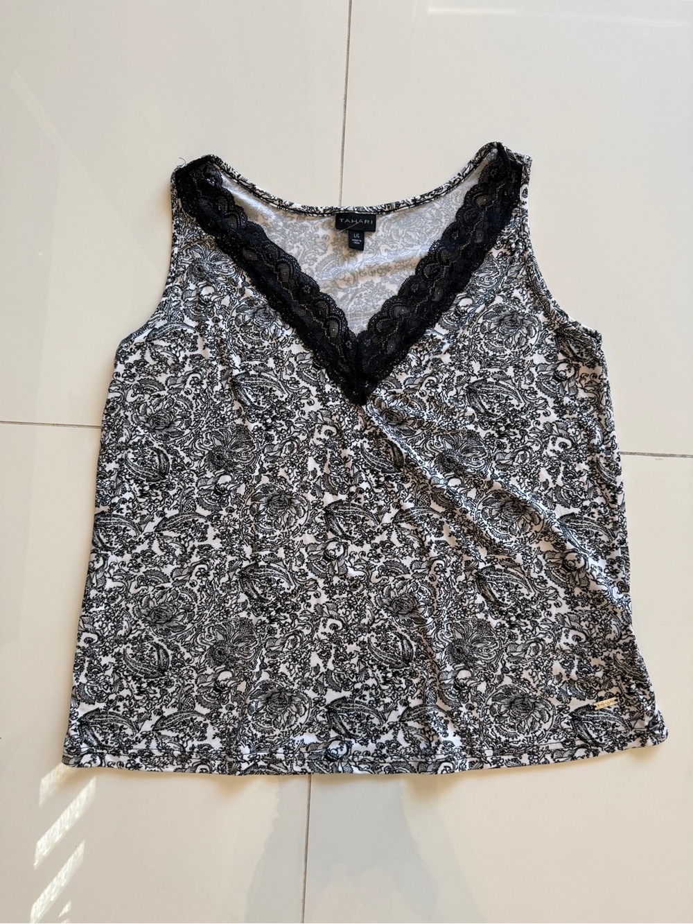 Tahari Black & White Lace-Trim V-Neck Camisole